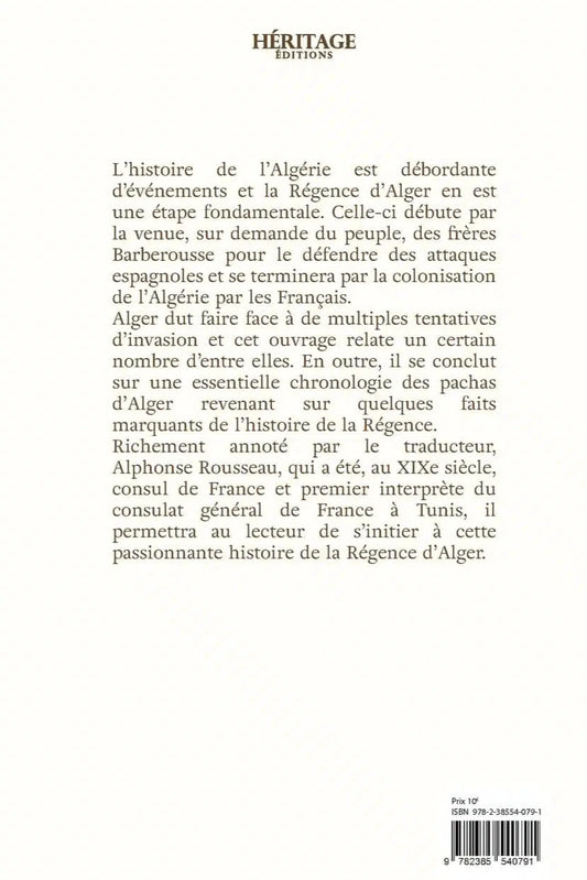 quatrième de couverture chroniques de la régence d'alger